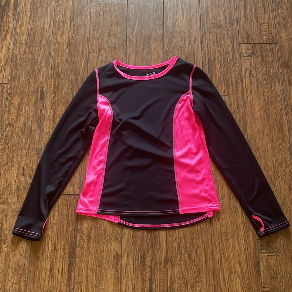 Danskin Now Drimore Girls L 10-12 Long Sleeve Athletic Top Black Pink Soccer
